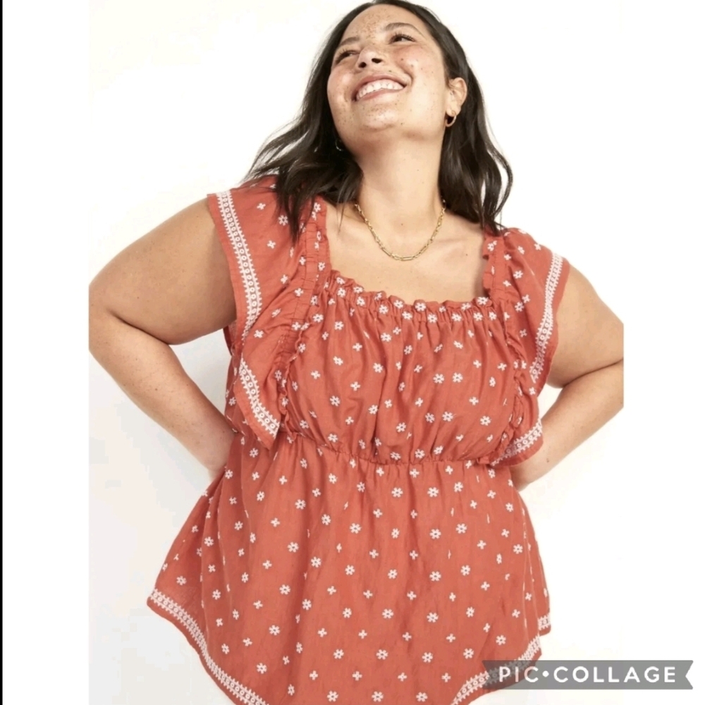 Old Navy Women Babydoll Embroidered Ruffle Sleeveless Top Large Peasant Y2K Boho